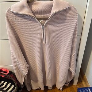 Aerie Light Pink Oversized Half-Zip Sweater Size Small
